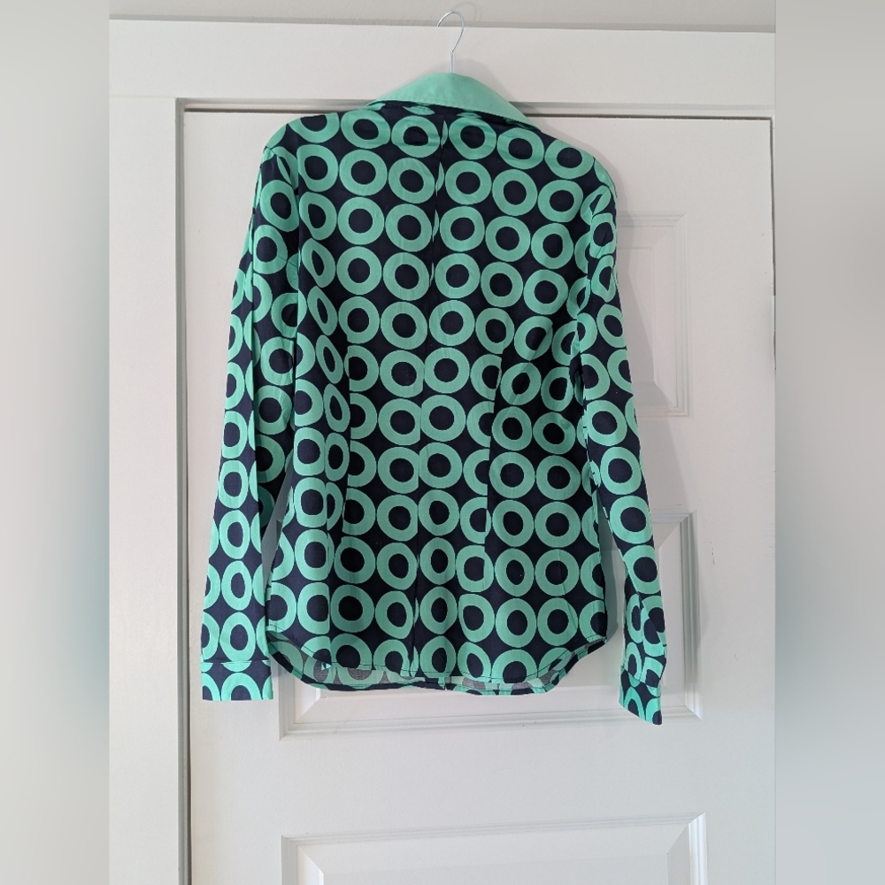 New York & Company Navy and Green Ring-Print Button-Down Blouse Size M - Picture 4 of 9
